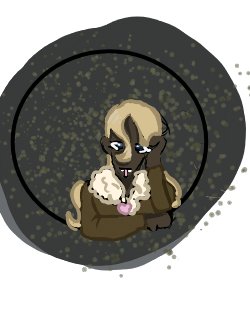 A character with long blonde hair in a fur-collared brown coat and a pink heart pendant, framed inside a dark circle.